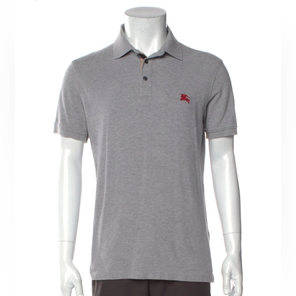 Burberry Gray Polo Shirt with Red Iconic Logo